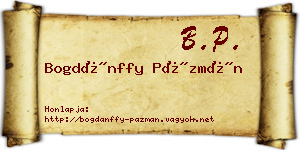 Bogdánffy Pázmán névjegykártya